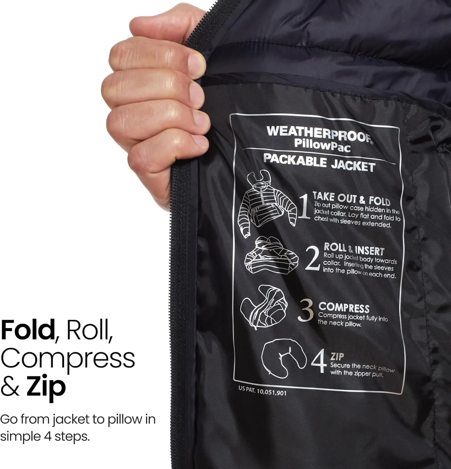 Weatherproof Men's Puffer Jacket, Lightweight Wind Resistant Alternative Down Jacket with Packable Travel Neck Pillow (S-3XL)