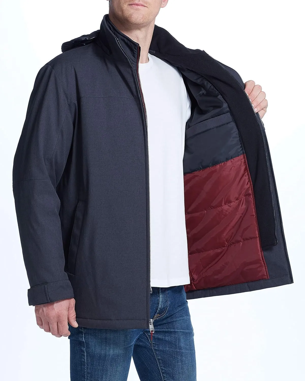 Weatherproof Ultra Tech Mens Jacket Winter Coat for Men Winter Coat Rain Jacket for Men with Fleece Bib and Removable Hood