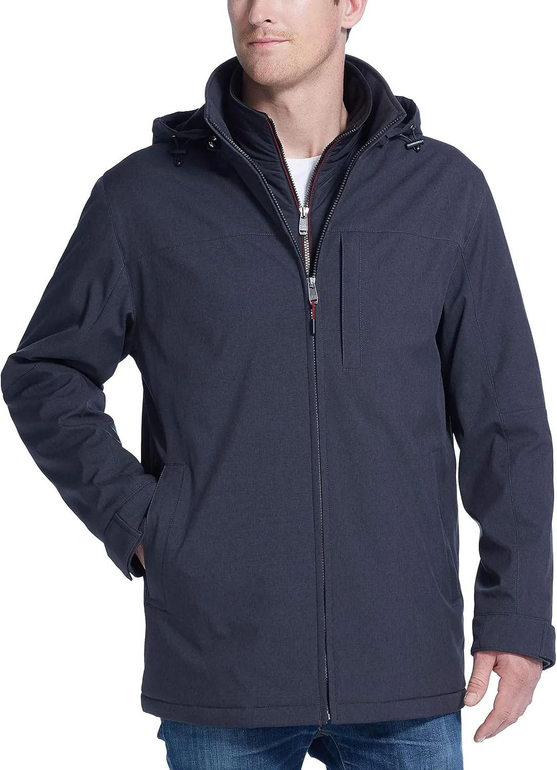 Weatherproof Ultra Tech Mens Jacket Winter Coat for Men Winter Coat Rain Jacket for Men with Fleece Bib and Removable Hood