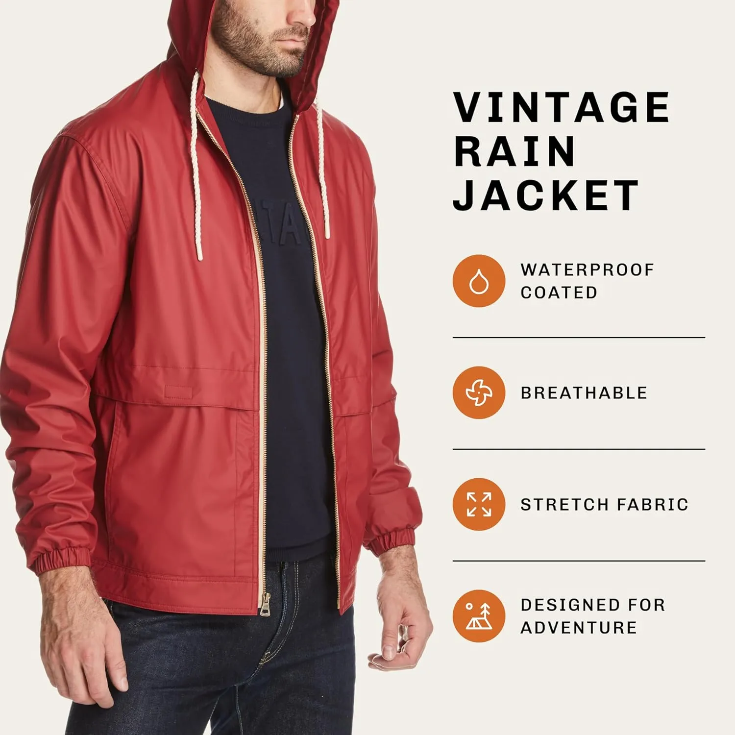 Weatherproof Vintage Mens Lightweight Waterproof Coated Hooded Rain Jacket- Light Windbreaker Raincoat for Men- Rain Slicker