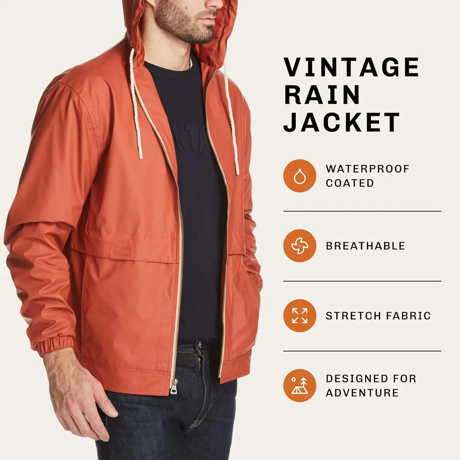 Weatherproof Vintage Mens Lightweight Waterproof Coated Hooded Rain Jacket- Light Windbreaker Raincoat for Men- Rain Slicker