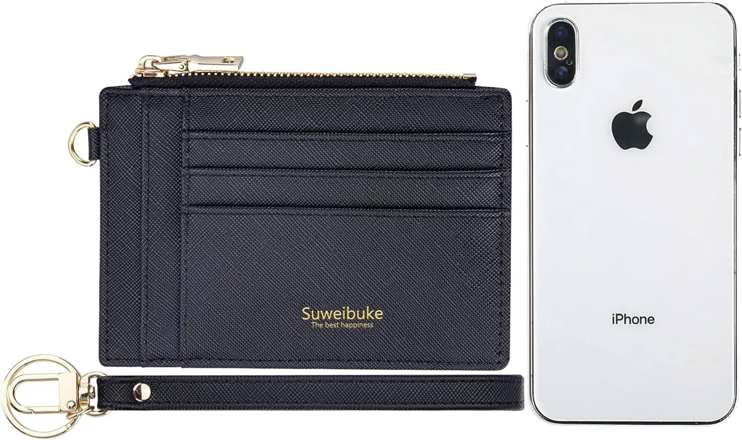 Wikavanli Women Slim Rfid Blocking Credit Card Case Holder Wristlet Zip ID Case Wallet Small Compact Leather Wallet Coin Purse with Keychain (Black a)