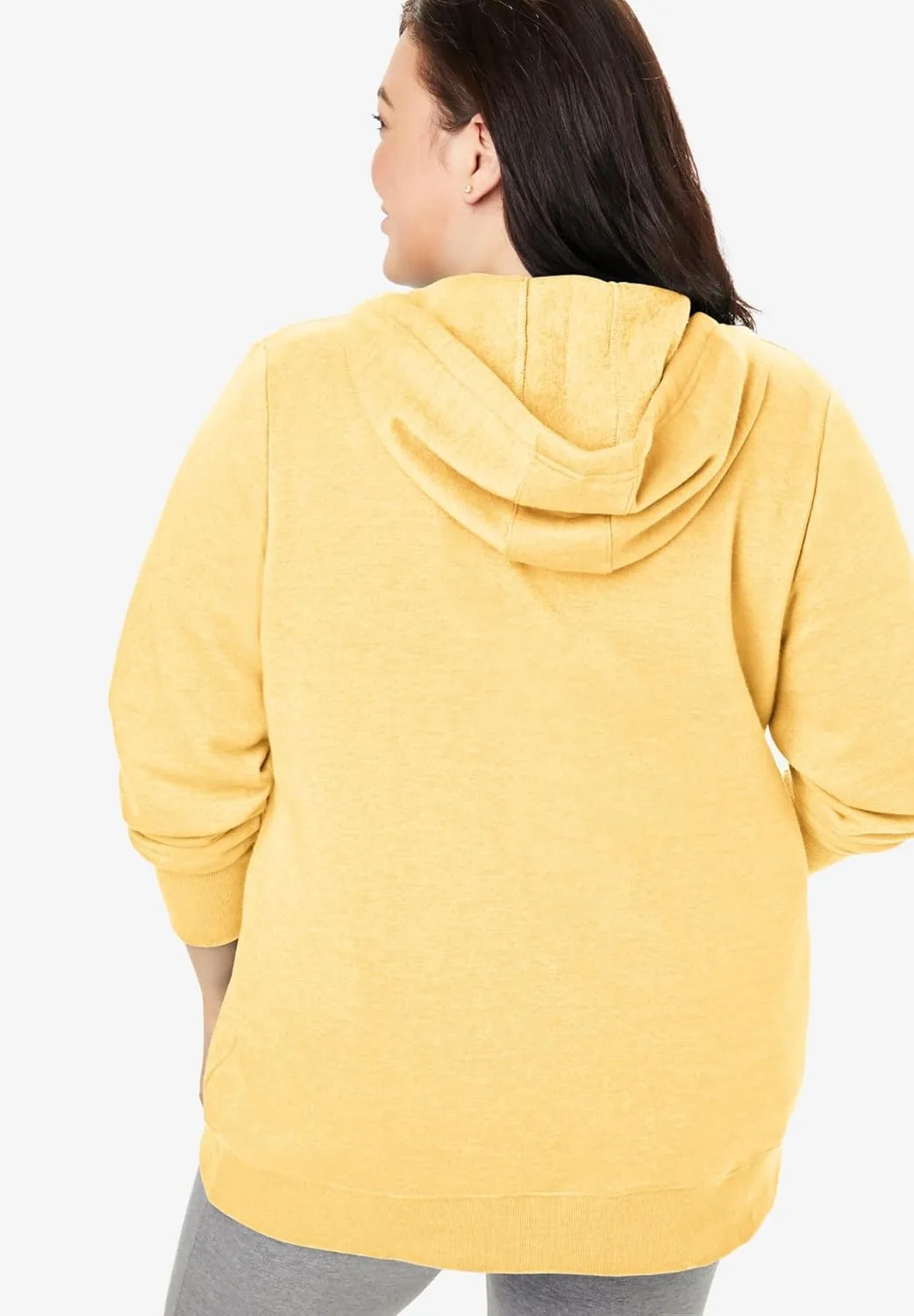 Woman Within Plus Size Better Fleece Zip-Front Hoodie Long Oversized Sweatshirt