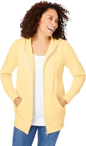 Woman Within Plus Size Better Fleece Zip-Front Hoodie Long Oversized Sweatshirt