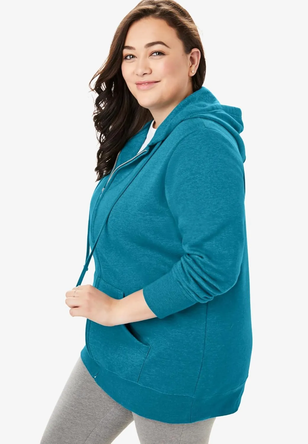 Woman Within Plus Size Better Fleece Zip-Front Hoodie Long Oversized Sweatshirt