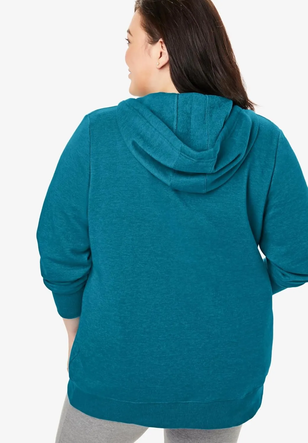 Woman Within Plus Size Better Fleece Zip-Front Hoodie Long Oversized Sweatshirt
