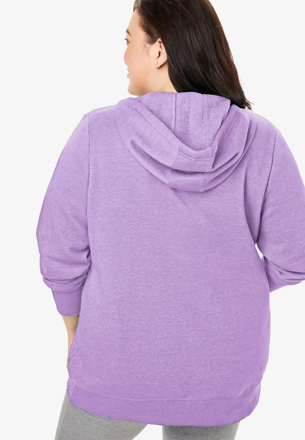 Woman Within Plus Size Better Fleece Zip-Front Hoodie Long Oversized Sweatshirt