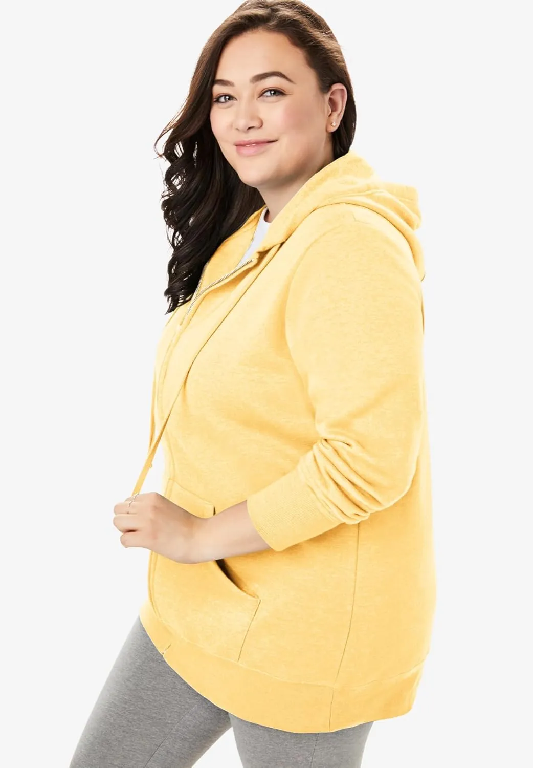 Woman Within Plus Size Better Fleece Zip-Front Hoodie Long Oversized Sweatshirt