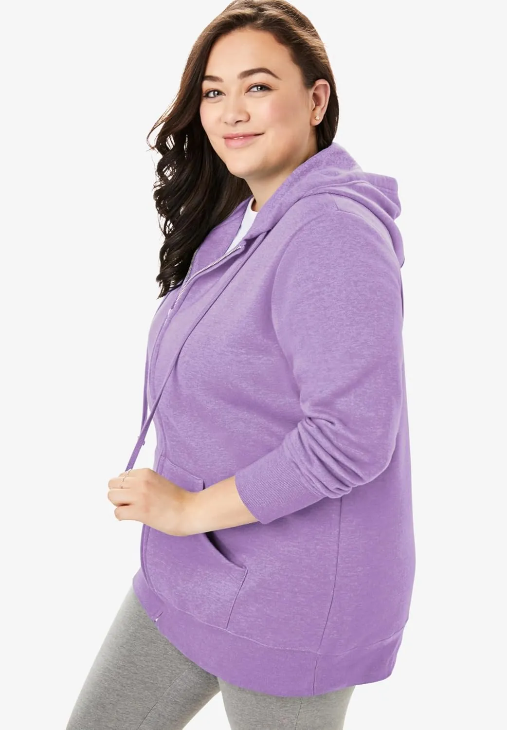 Woman Within Plus Size Better Fleece Zip-Front Hoodie Long Oversized Sweatshirt