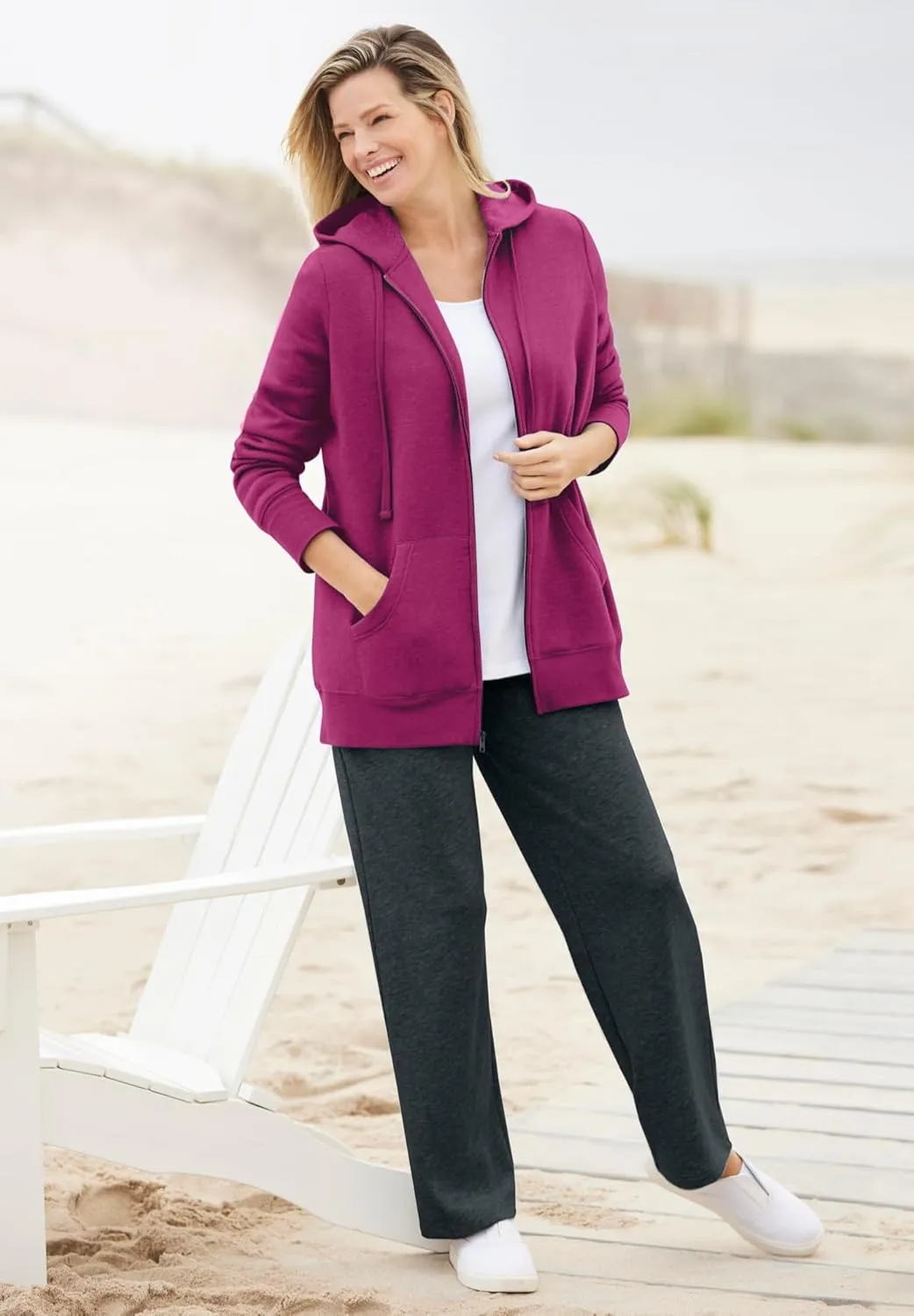 Woman Within Plus Size Better Fleece Zip-Front Hoodie Long Oversized Sweatshirt
