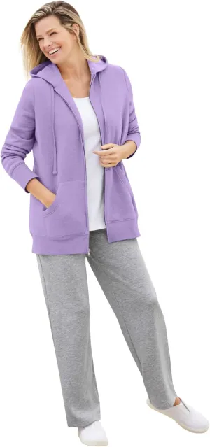 Woman Within Plus Size Better Fleece Zip-Front Hoodie Long Oversized Sweatshirt