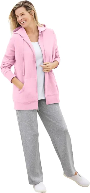Woman Within Plus Size Better Fleece Zip-Front Hoodie Long Oversized Sweatshirt