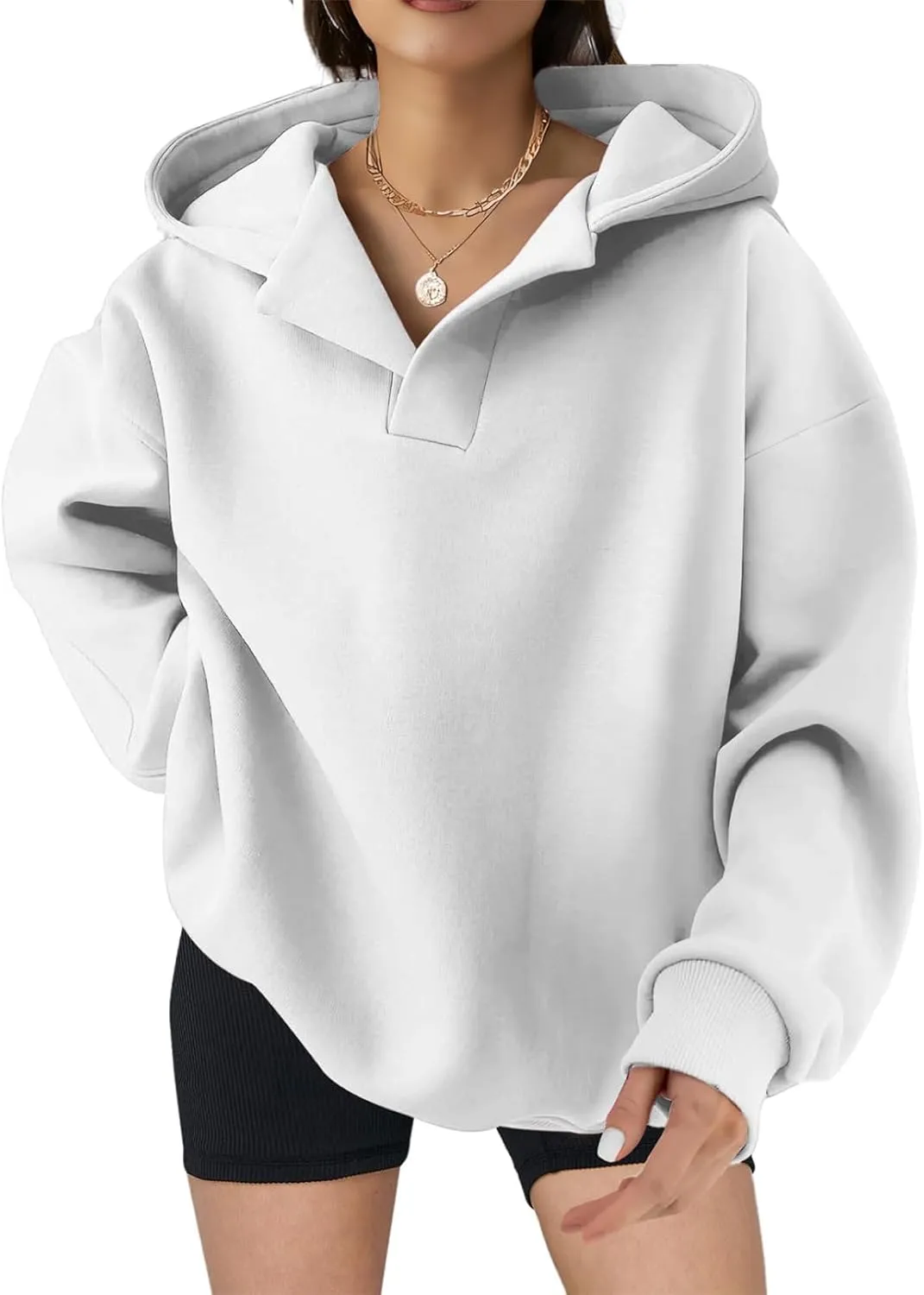 Women Casual Oversized Long Sleeve Fleece Sweatshirt Hoodies with Pockets, S-XXL