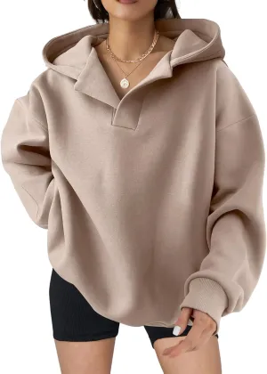 Women Casual Oversized Long Sleeve Fleece Sweatshirt Hoodies with Pockets, S-XXL