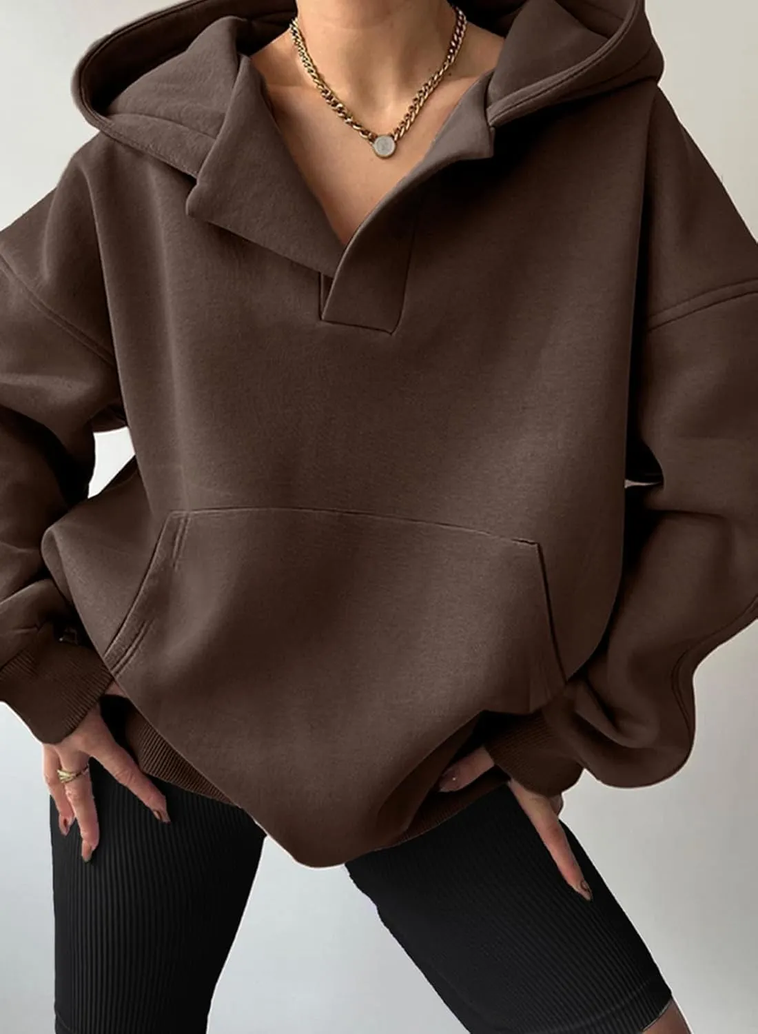 Women Casual Oversized Long Sleeve Fleece Sweatshirt Hoodies with Pockets, S-XXL
