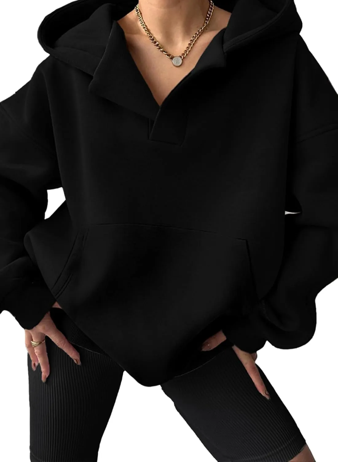 Women Casual Oversized Long Sleeve Fleece Sweatshirt Hoodies with Pockets, S-XXL