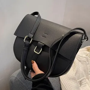 Women Handbags Shoulder Bags, Satchel Tote Bag, Female Vintage Saddle Crossbody Bag PU Leather Casual Women Shoulder Bag Ladies Messenger Bags (Color : Black)