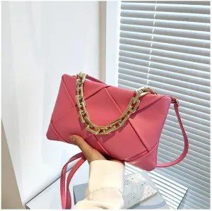 Women Handbags Shoulder Bags, Satchel Tote Bag, Luxury Weaving Women Crossbody Bags Chains Decor Candy Color Pu Leather Shoulder Bag Purse Lady Messenger Bag Clutch
