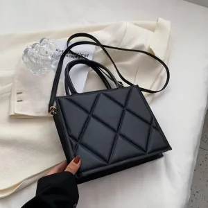 Women Handbags Shoulder Bags, Satchel Tote Bag, Women Shoulder Bag Trendy Plaid Pu Leather Crossbody Bags Fashion Ladies Handbags Handle Bag (Color : Black)