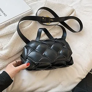 Women Handbags Shoulder Bags, Satchel Tote Bag, Woven Square Tote Bag Fashion PU Leather Women's Designer Handbag Luxury Shoulder Messenger Bags (Color : Black)