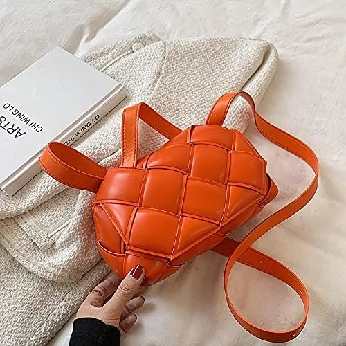 Women Handbags Shoulder Bags, Satchel Tote Bag, Woven Square Tote Bag Fashion PU Leather Women's Designer Handbag Luxury Shoulder Messenger Bags (Color : Orange)