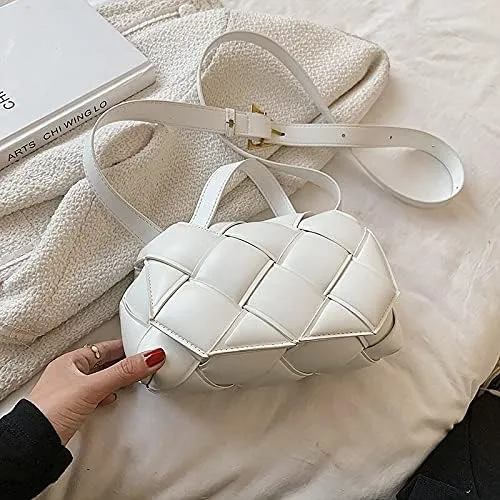 Women Handbags Shoulder Bags, Satchel Tote Bag, Woven Square Tote Bag Fashion PU Leather Women's Designer Handbag Luxury Shoulder Messenger Bags (Color : White)