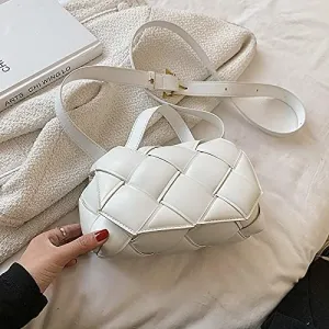 Women Handbags Shoulder Bags, Satchel Tote Bag, Woven Square Tote Bag Fashion PU Leather Women's Designer Handbag Luxury Shoulder Messenger Bags (Color : White)