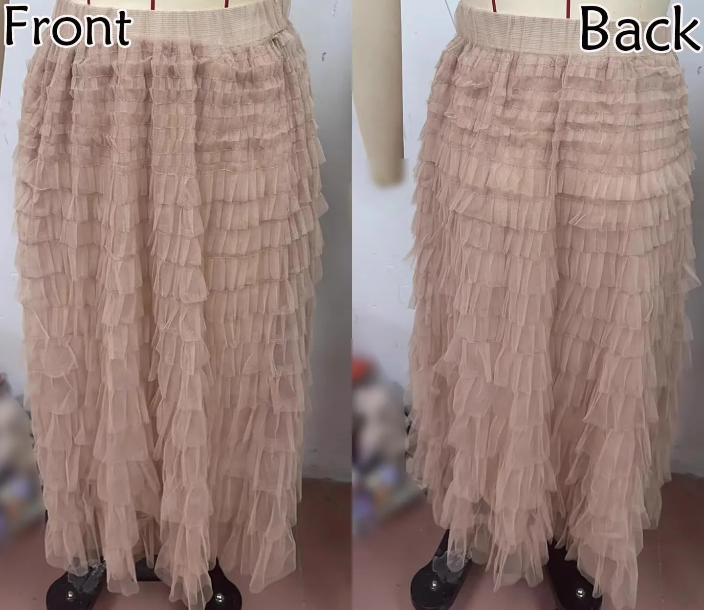 Women Mesh Cake Skirt, Tiered Tulle Maxi Skirt Women Solid Mesh A Line Elastic Waist Multi-Layer Tulle Long Skirt