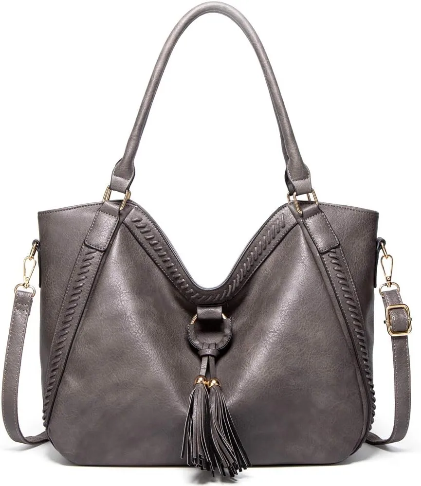 Women Shoulder Purses and Handbags PU Leather Tassel Hobo Bags Trendy Casual Tote Bags Large Capacity
