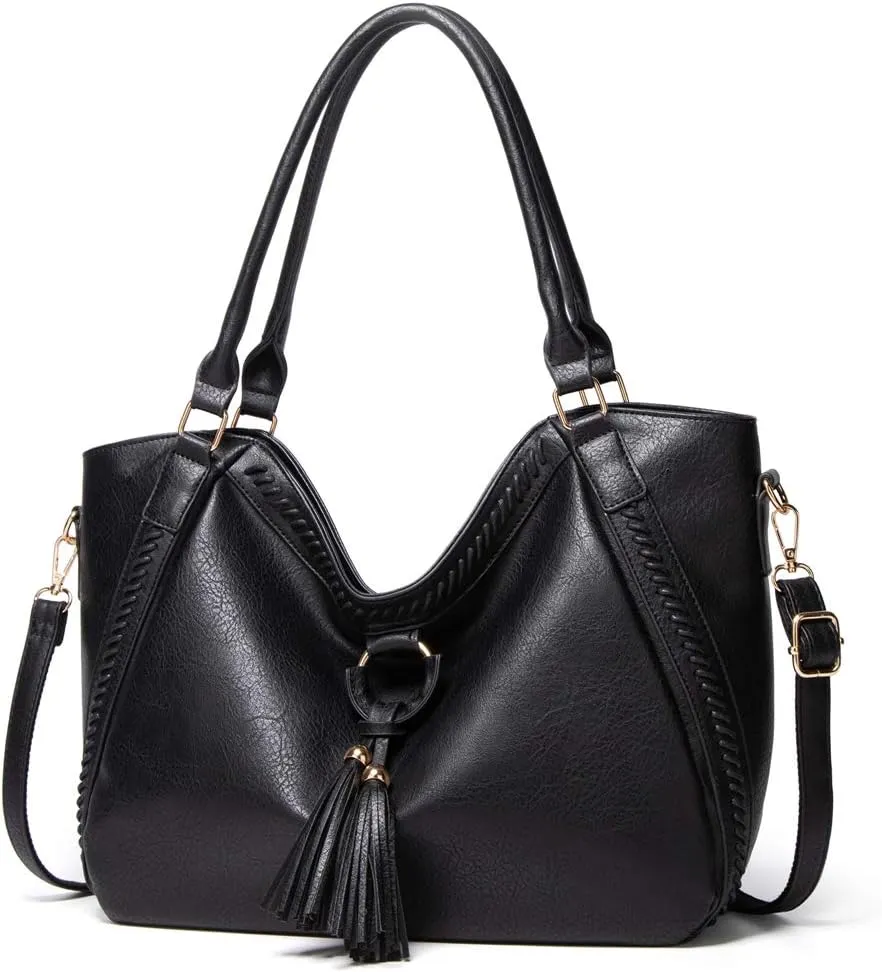 Women Shoulder Purses and Handbags PU Leather Tassel Hobo Bags Trendy Casual Tote Bags Large Capacity