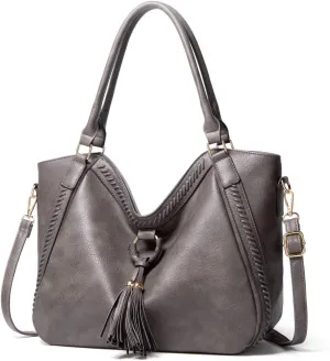 Women Shoulder Purses and Handbags PU Leather Tassel Hobo Bags Trendy Casual Tote Bags Large Capacity