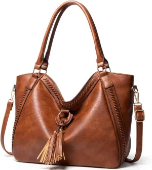 Women Shoulder Purses and Handbags PU Leather Tassel Hobo Bags Trendy Casual Tote Bags Large Capacity