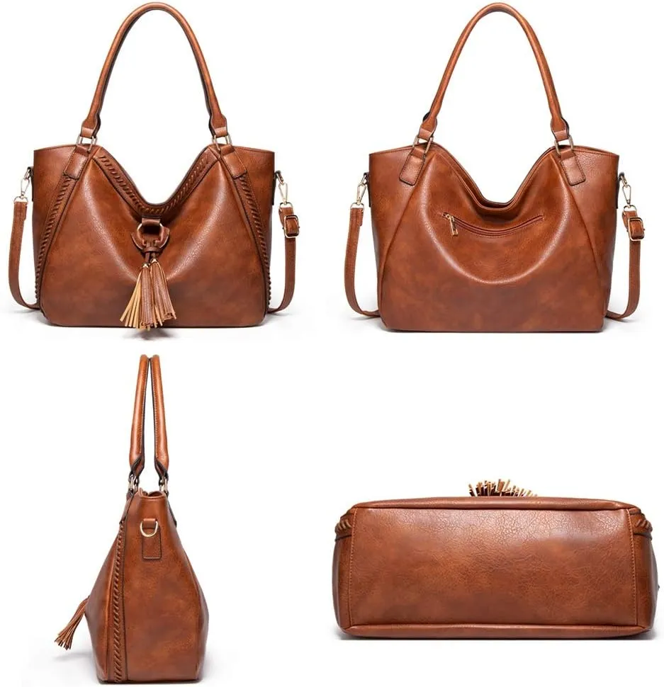 Women Shoulder Purses and Handbags PU Leather Tassel Hobo Bags Trendy Casual Tote Bags Large Capacity