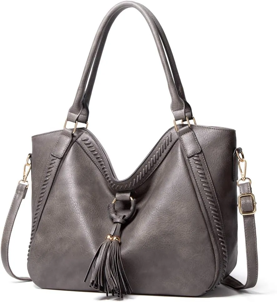 Women Shoulder Purses and Handbags PU Leather Tassel Hobo Bags Trendy Casual Tote Bags Large Capacity