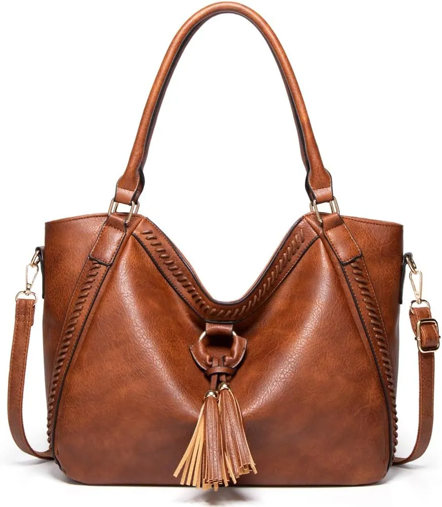 Women Shoulder Purses and Handbags PU Leather Tassel Hobo Bags Trendy Casual Tote Bags Large Capacity