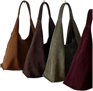 Women Suede Bag Luxury Saddle Purses Natural Suede Leather Causal Tote Rommy Commuting Purse