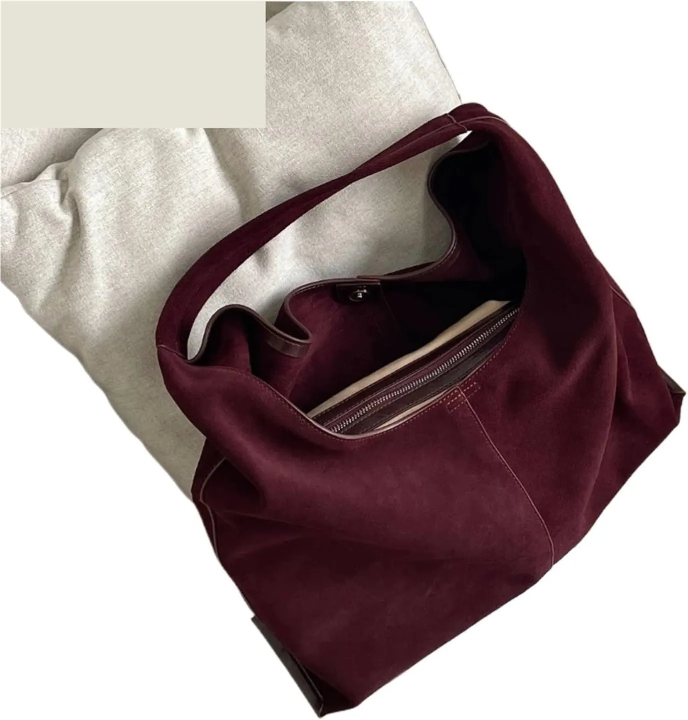 Women Suede Bag Luxury Saddle Purses Natural Suede Leather Causal Tote Rommy Commuting Purse