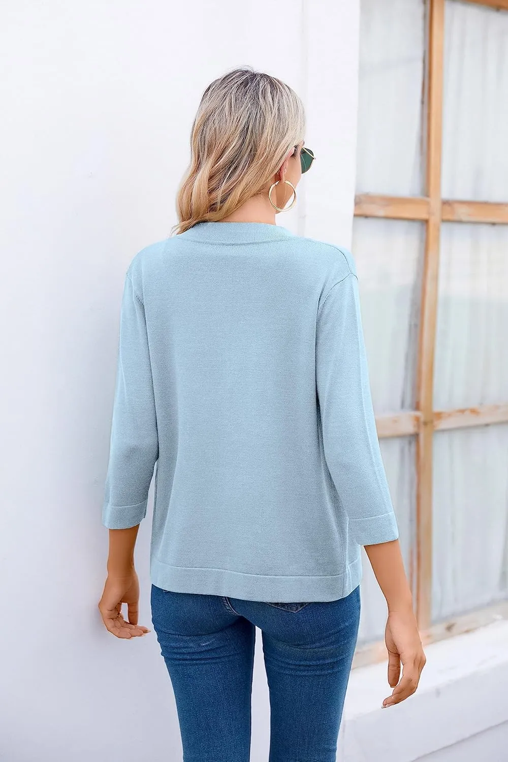Women's 3/4 Sleeve Open Front Cropped Cardigan Sweater Elegant Shrugs for Women