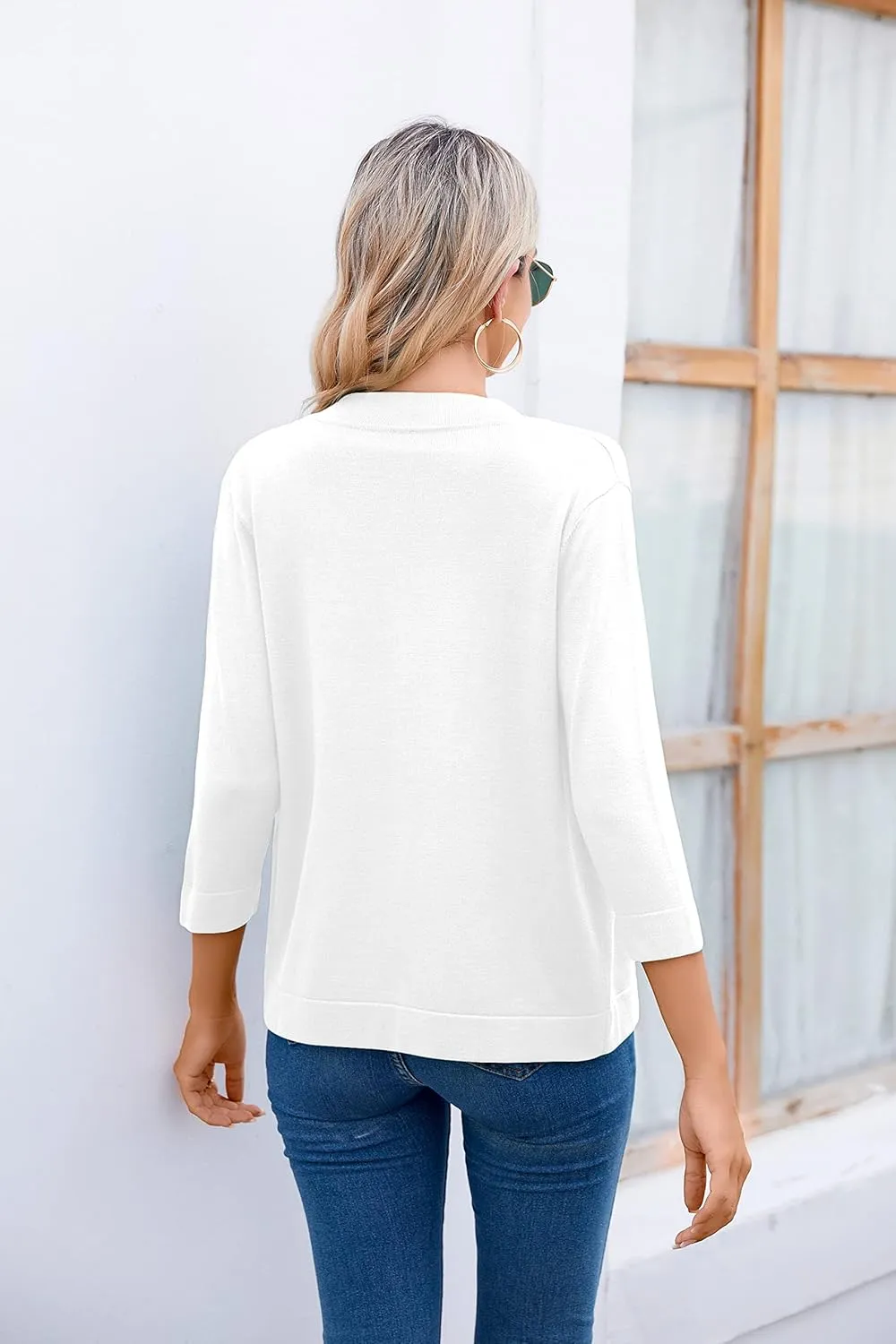 Women's 3/4 Sleeve Open Front Cropped Cardigan Sweater Elegant Shrugs for Women