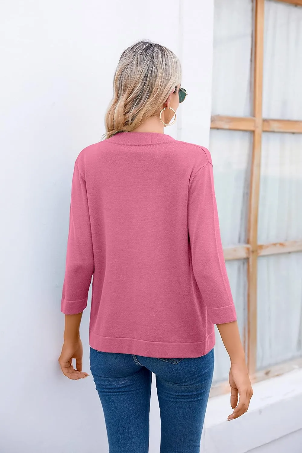 Women's 3/4 Sleeve Open Front Cropped Cardigan Sweater Elegant Shrugs for Women
