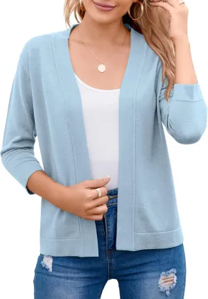 Women's 3/4 Sleeve Open Front Cropped Cardigan Sweater Elegant Shrugs for Women