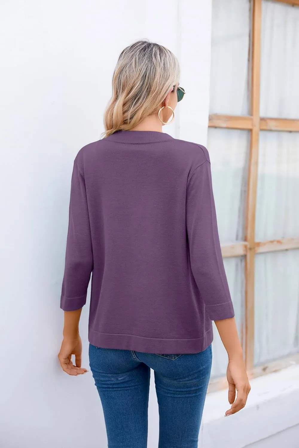 Women's 3/4 Sleeve Open Front Cropped Cardigan Sweater Elegant Shrugs for Women