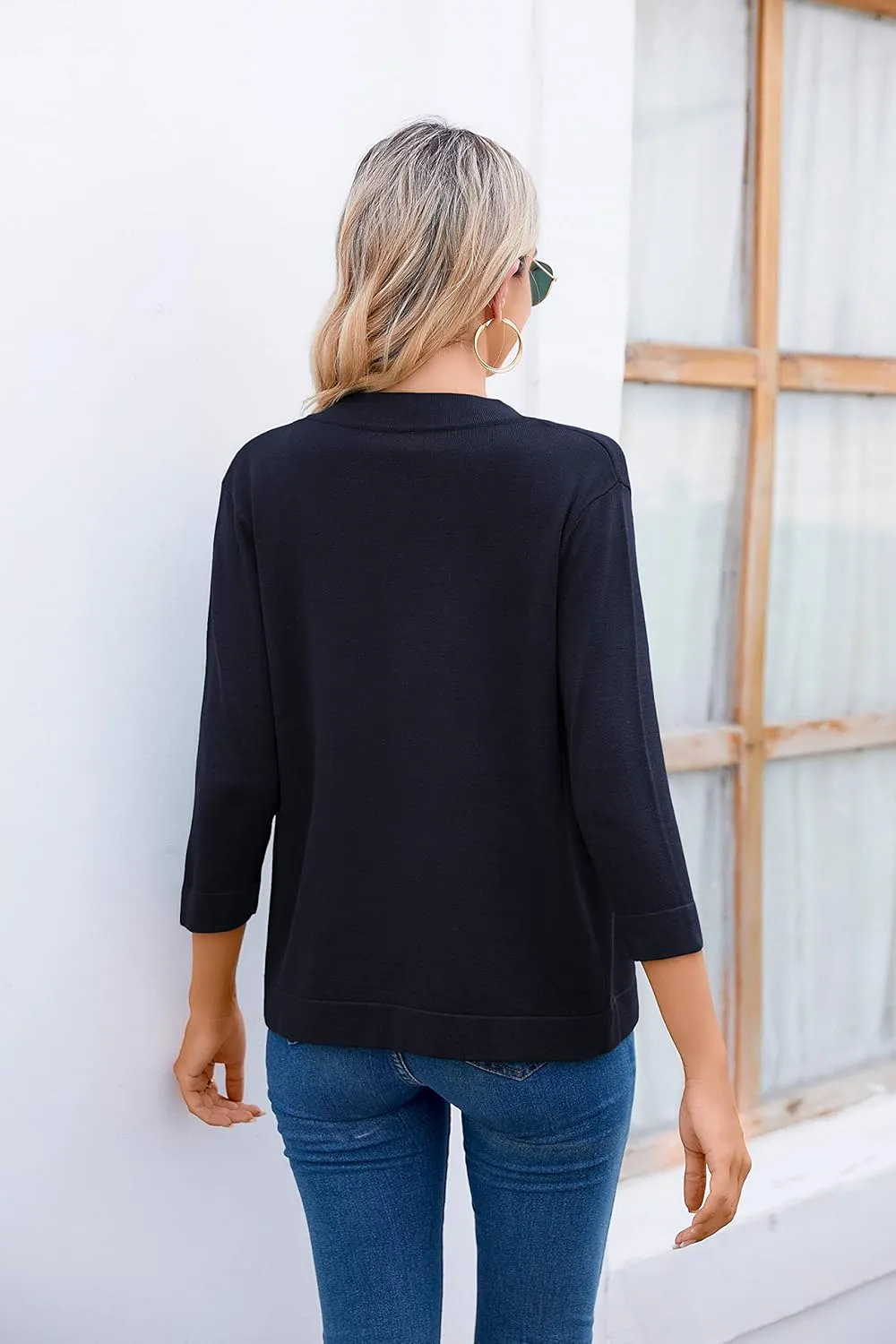Women's 3/4 Sleeve Open Front Cropped Cardigan Sweater Elegant Shrugs for Women
