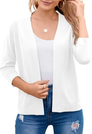 Women's 3/4 Sleeve Open Front Cropped Cardigan Sweater Elegant Shrugs for Women