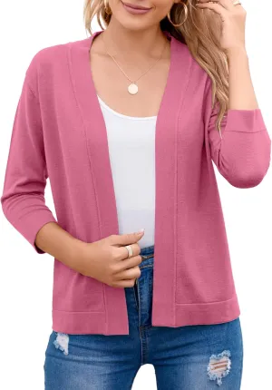 Women's 3/4 Sleeve Open Front Cropped Cardigan Sweater Elegant Shrugs for Women
