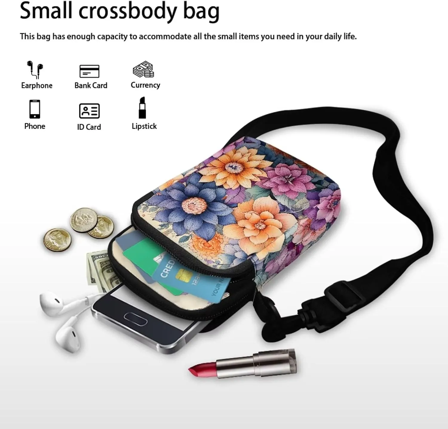Women's Crossbody Bags Travel Shoulder Sling Bags Cell Phone Case Purse with Front Pocket