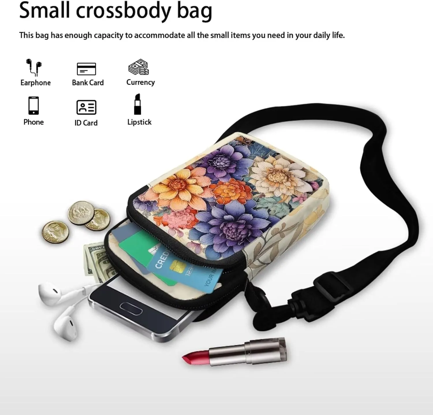 Women's Crossbody Bags Travel Shoulder Sling Bags Cell Phone Case Purse with Front Pocket