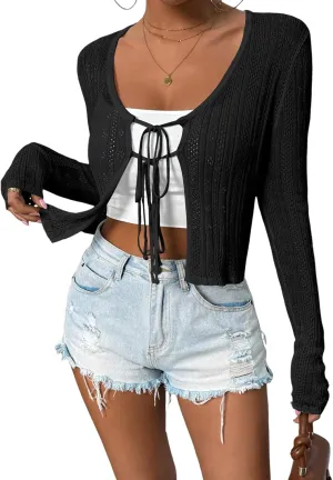 Women's Cute Handmade Cardigan Summer Little Sweater Lightweight Top with Small Flowers Pattern
