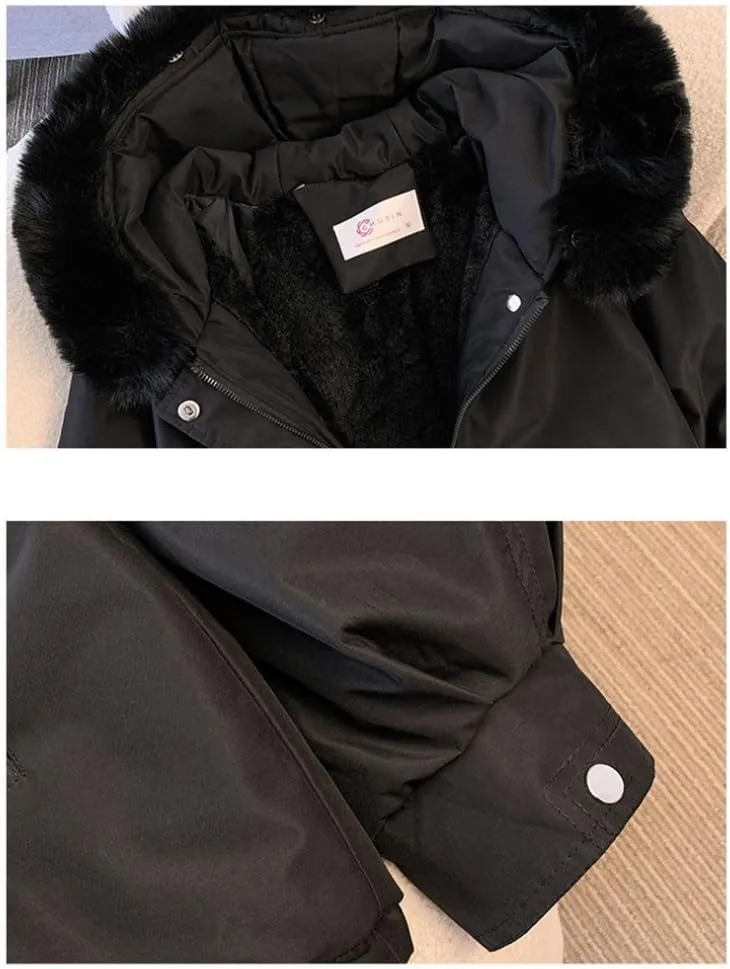 Women's Cute Solid Mid-Length Parka Winter Weatherproof Outerwear Jacket Soft Thicken Warm Snow Coat