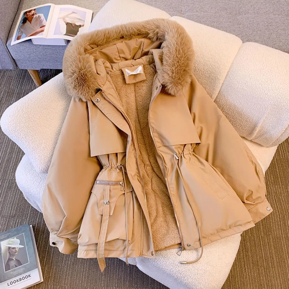 Women's Cute Solid Mid-Length Parka Winter Weatherproof Outerwear Jacket Soft Thicken Warm Snow Coat